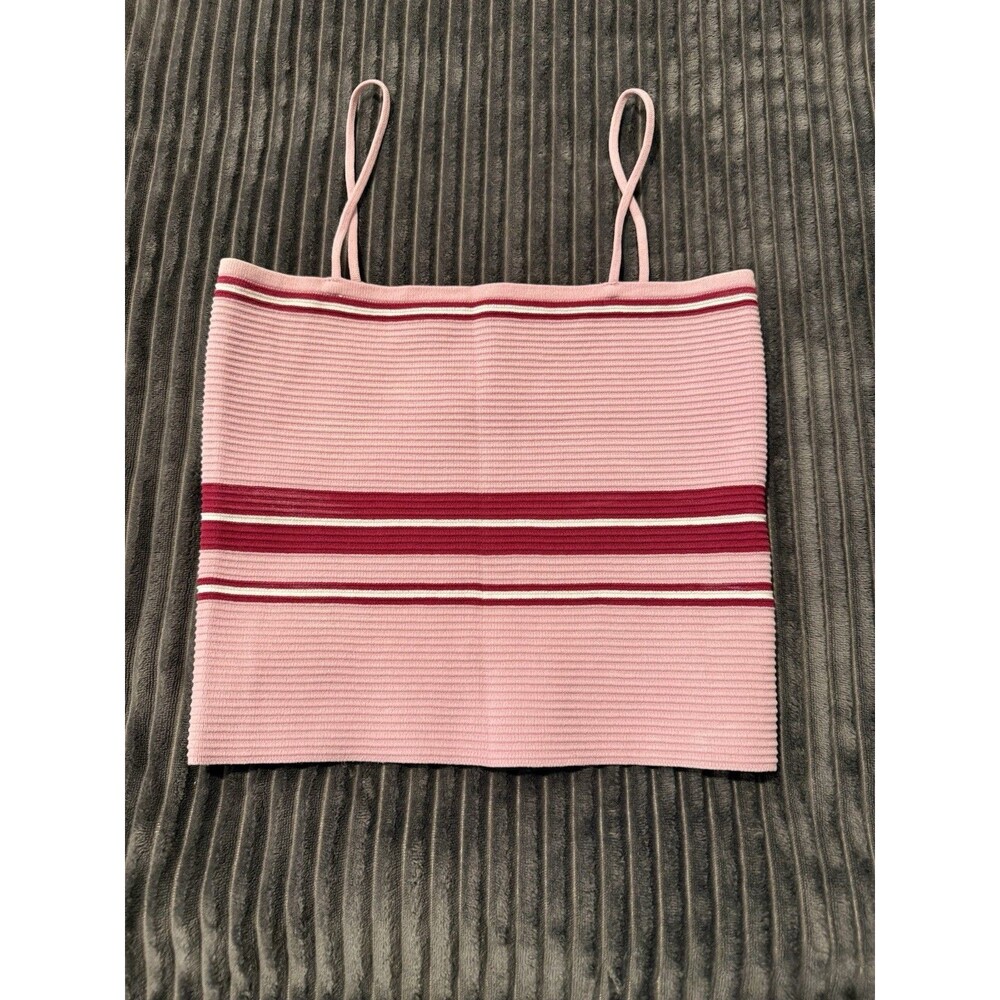 Lulu's Pink Striped Spaghetti Strap Cropped Nylon Tank Size Small